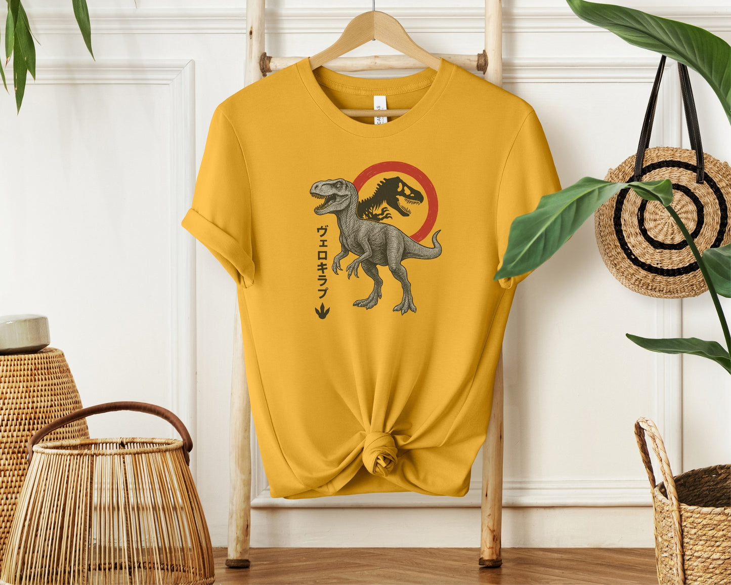Velociraptor Japanese Style Logo T-Shirt | Universal-Inspired Dinosaur Fan Tee