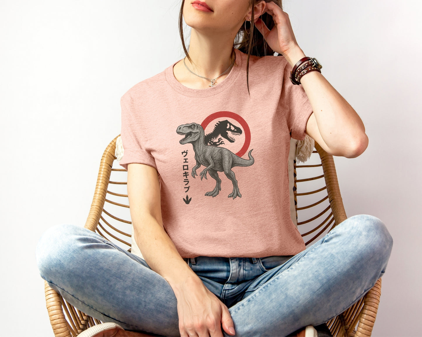Velociraptor Japanese Style Logo T-Shirt | Universal-Inspired Dinosaur Fan Tee