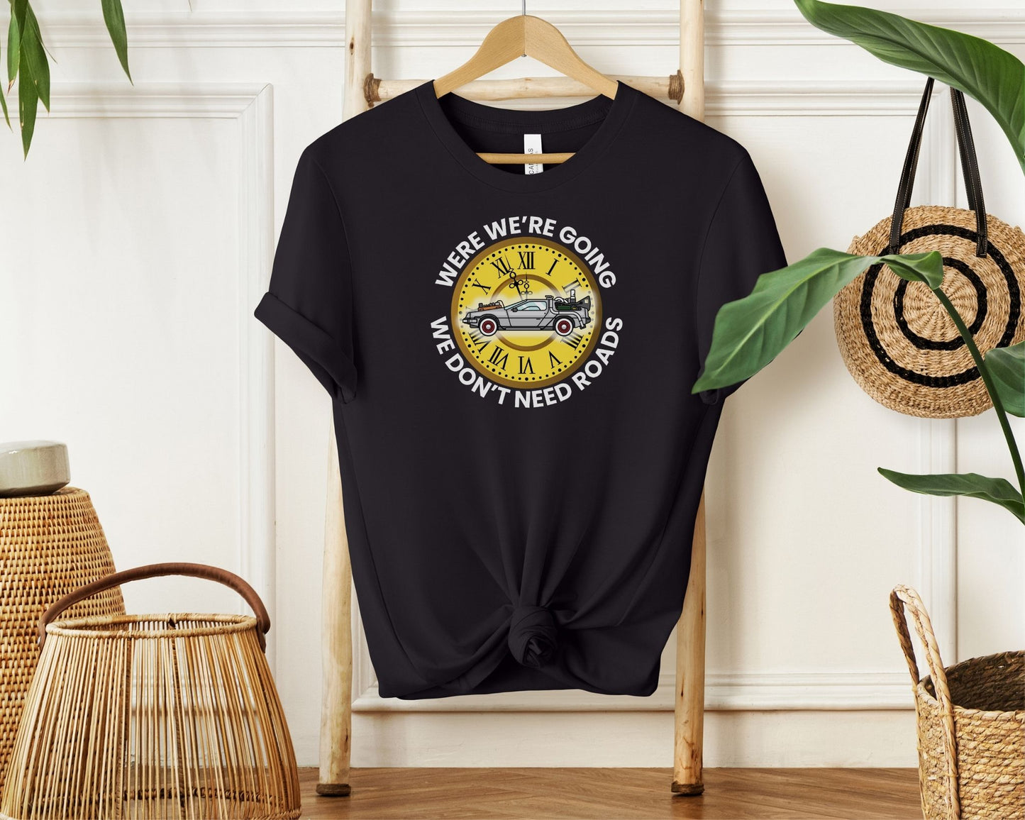 Where We’re Going, We Don’t Need Roads T-Shirt – Back to the Future Inspired Tee for 80s Movie Fans