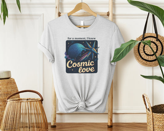 Hanging bella and canvas 3001 t-shirt in Ash with Taylor Swift x Guardians Of The Galaxy, 'For a moment I knew cosmic love' print on chest Inspired by Disney World