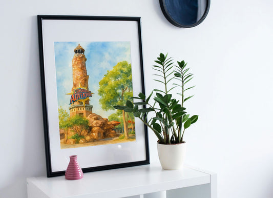 Islands of Adventure Lighthouse Watercolour Print – Universal Orlando Inspired Wall Art for Theme Park Fans