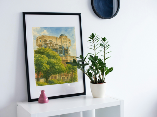 Tower of Terror Watercolour Print – Hollywood Tower Hotel Wall Art for Disney Fans