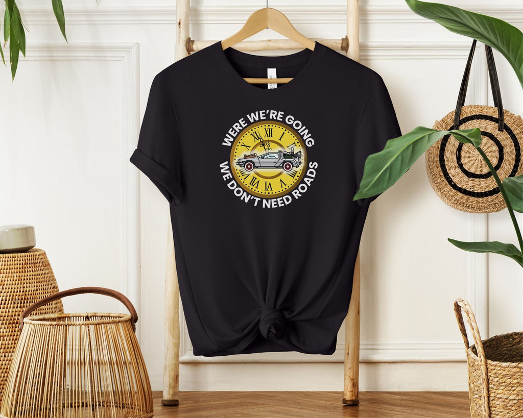 Where We’re Going, We Don’t Need Roads T-Shirt – Back to the Future Inspired Tee for 80s Movie Fans