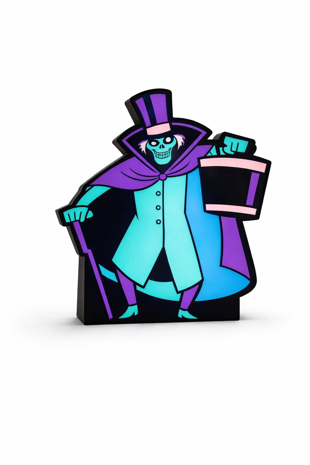 Hatbox Ghost inspired LED light box glowing with spooky Haunted Mansion style design