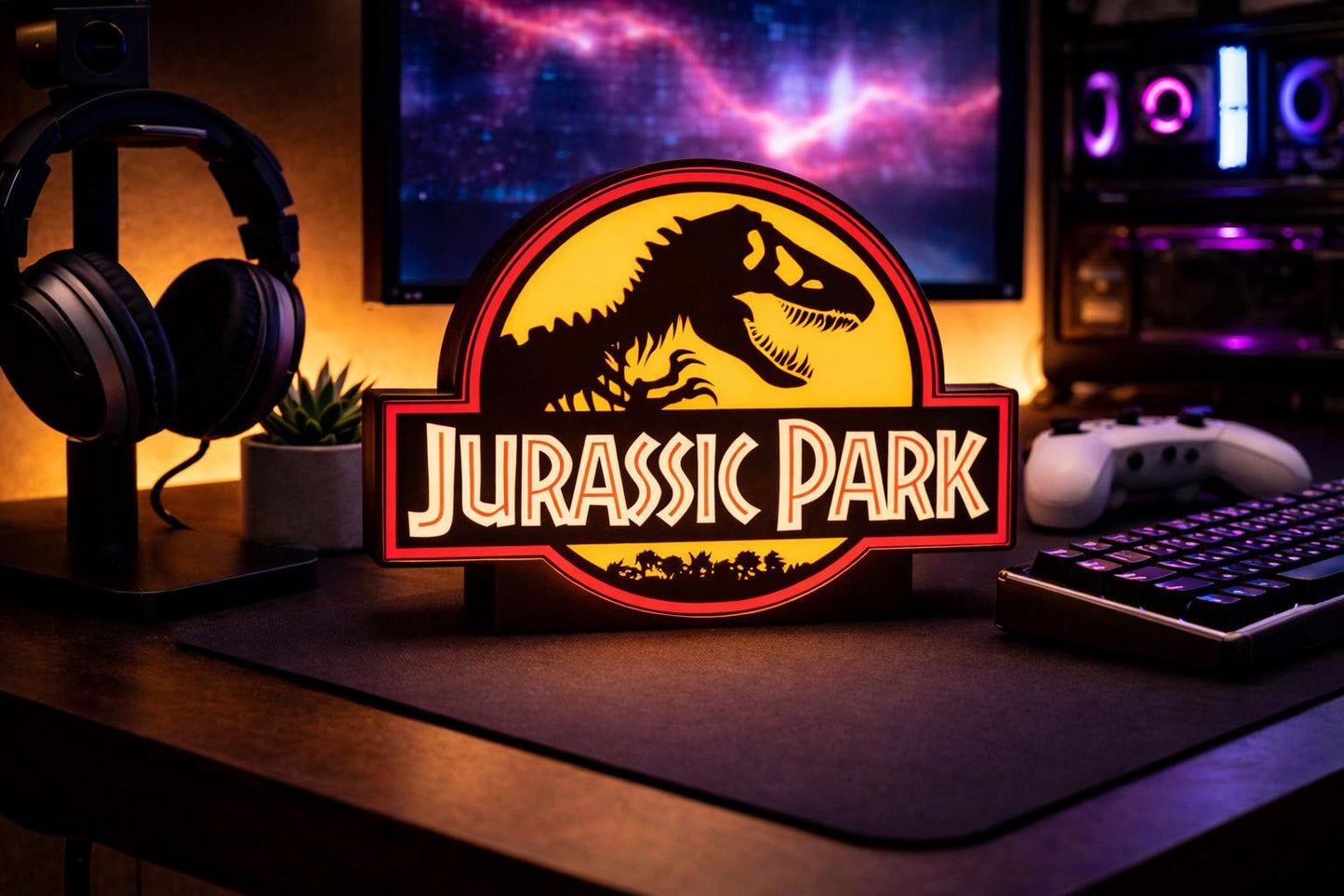 Jurassic Park Inspired Light Box Dinosaur Movie LED Night Light USB Powered Dimmable Lamp Sci Fi Room Decor